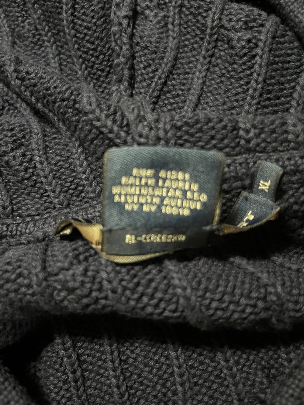 Polo Ralph Lauren Cable-Knit Cotton Full-Zip Hoodie Sweater Classic Navy Preppy - Picture 8 of 8